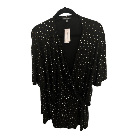 Lane Bryant Womens Tunic Black Gold Polka Dot Size 26 28 - Picture 1 of 12